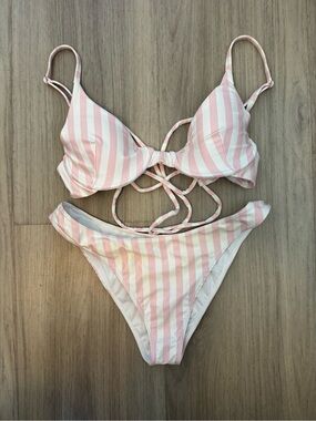 Kenny Flowers Pink and White Striped Tie-Front Bikini Set - THE BOCA